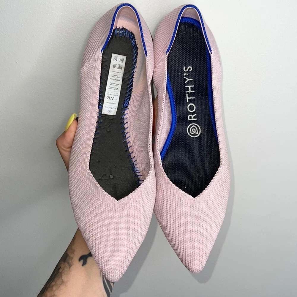 Rothy’s Point Blush Pink Toe Slip On Flats Comfortable Business Casual Size 10
